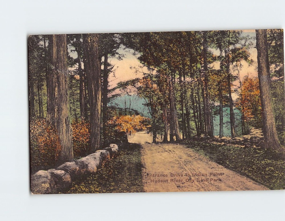 Postcard Entrance Drive to Indian Point Hudson River Day Line Park NY USA