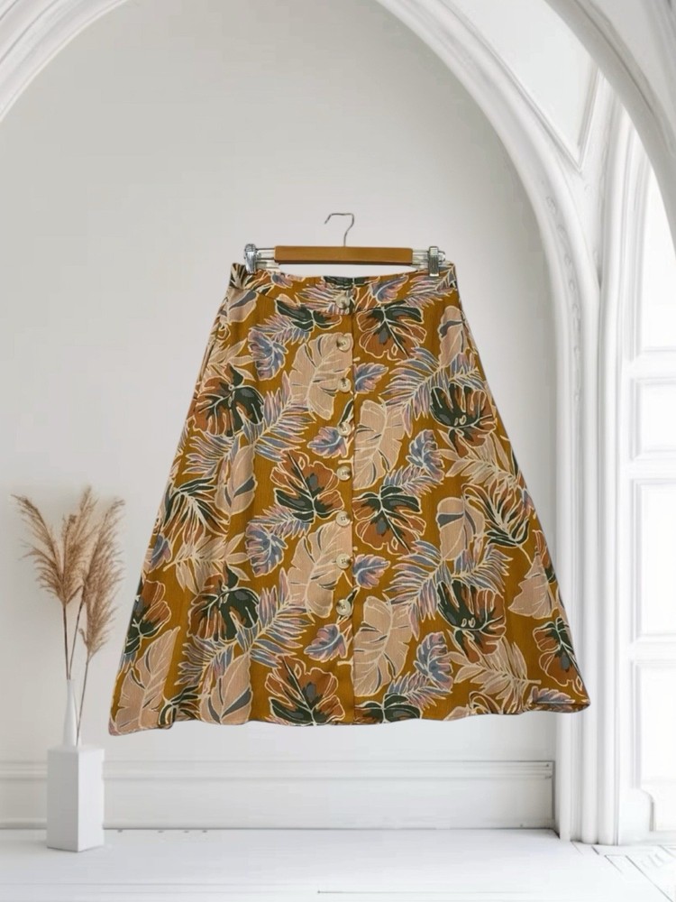 Gilli Tropical Floral Midi Skirt Women’s Size Large Button Front Boho Chic