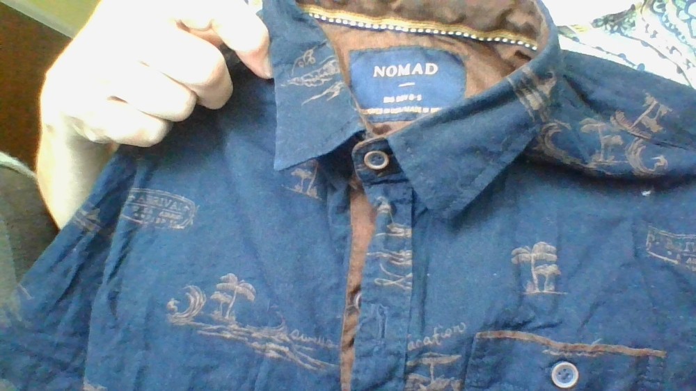 TROPICAL BEACH SHIRT Nomad Boys Size 8 ButtonUp Collar 1-Poc Short Slv Navy/Brwn