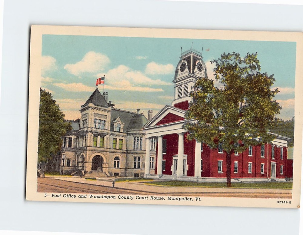 Postcard Post Office and Washington County Court House Montpelier Vermont USA