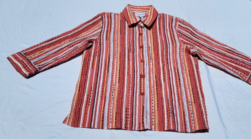 Breckenridge Shirt Women's PM Medium Striped Button Down Textured Bohemian