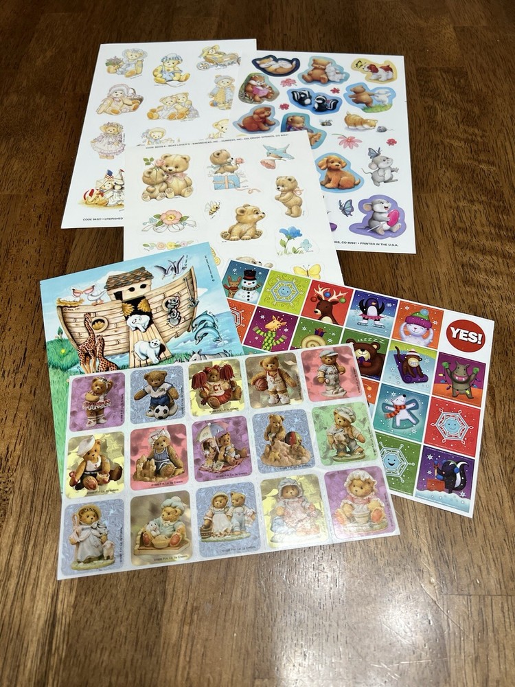 Vintage Sticker Sheet Lot Animals Noah's Ark, Cuddly Critters 6 Sheets 1990's
