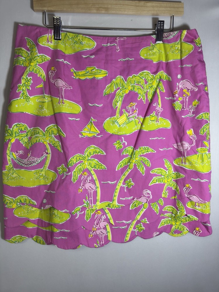 Lilly Pulitzer Flamingo Skirt Women 12 Pink Tropical Scallop Hem