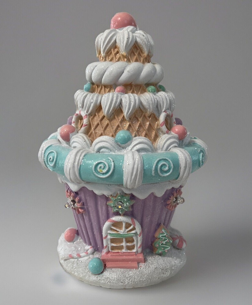 Gingerbread House Christmas Holiday Pastel Sugar  Frosted Cupcake Led Light Up