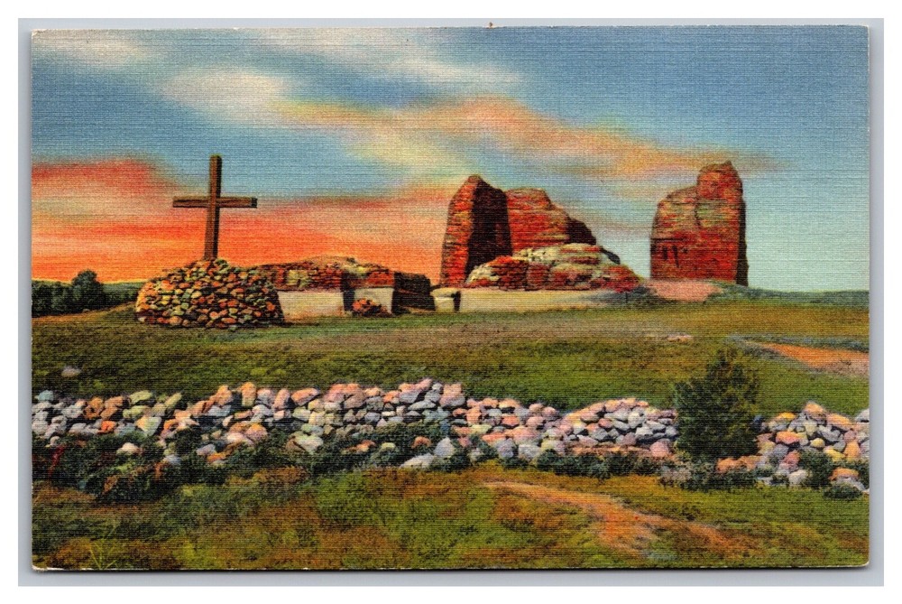 The Pecos Mission Ruins on the Santa Fe Trail New Mexico Unposted Linen Postcard