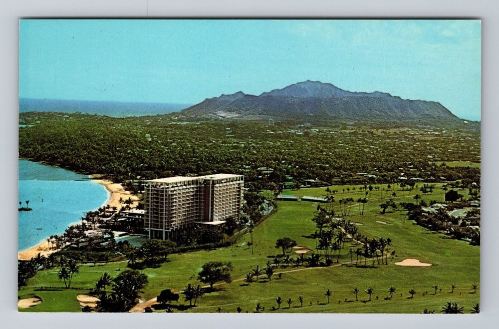Honolulu HI-Hawaii Kahala Hilton Hotel Resort White Ocean Beach Vintage Postcard