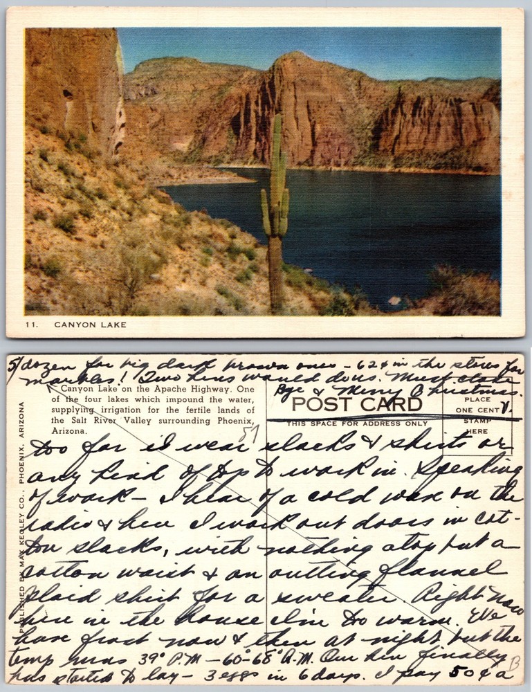 Canyon Lake Arizona Saguaro Cactus Cliffs Postcard