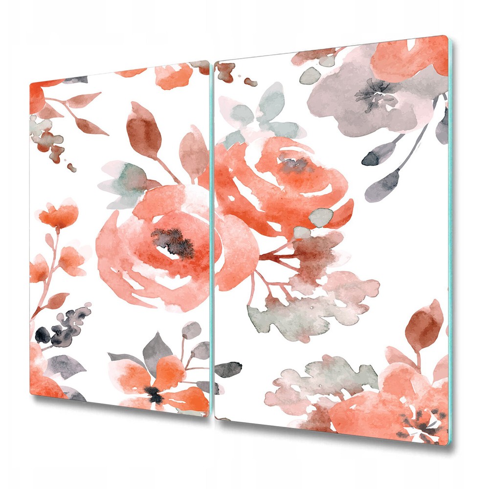 Glass Worktop Saver Kitchen Orange Vintage Flowers | Retro floral art | 2x30x52