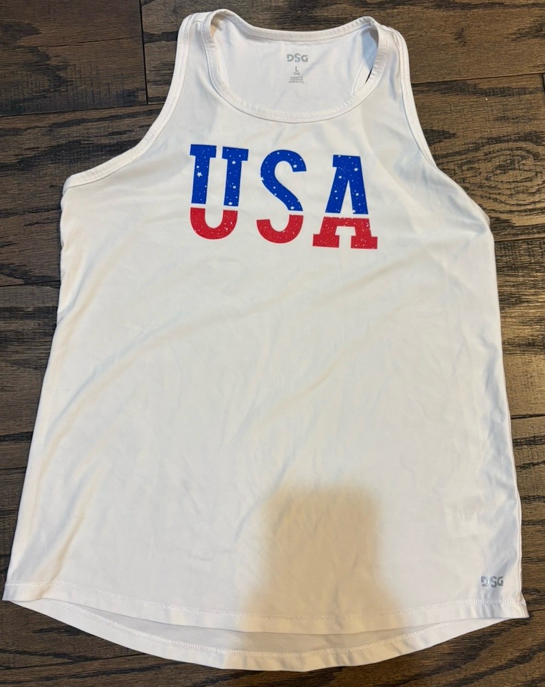 Girls L 14 USA Sparkle Athletic Tank Top USA 4th of July Patriotic Red White