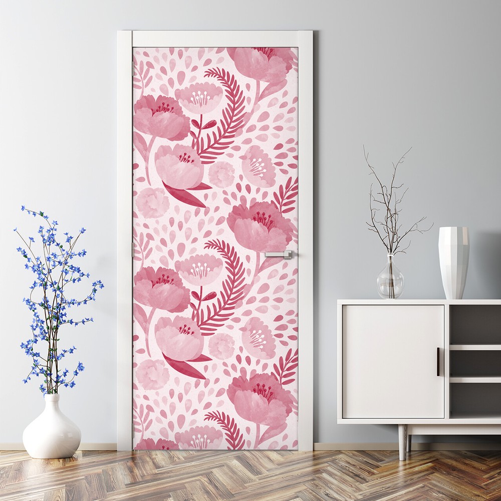 Blue Poppy paper flowers Decal Vintage floral Peel and Stick Door Wrap Adhesive