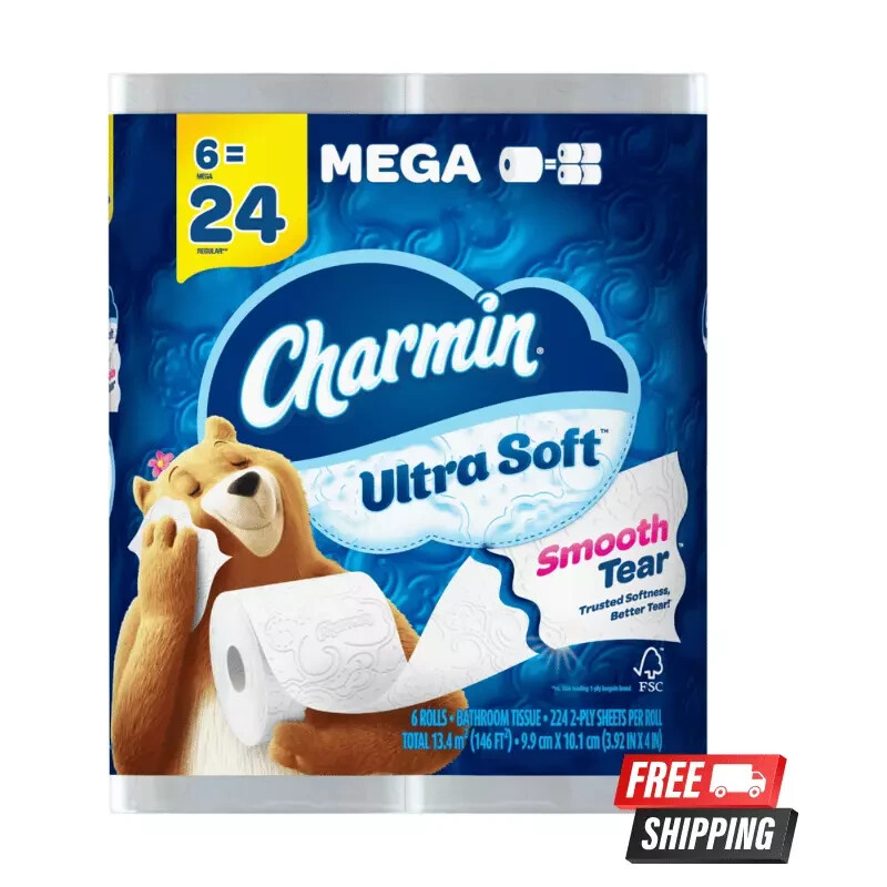 SALE! Charmin Ultra Soft Toilet Paper 6 Mega Rolls = 24 Regular Rolls