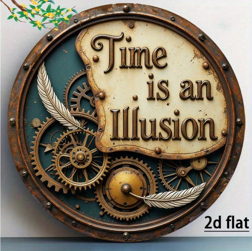 Steampunk Style Metal Wall Art, 2D Round Aluminum Gear Ornament With Floral Desi