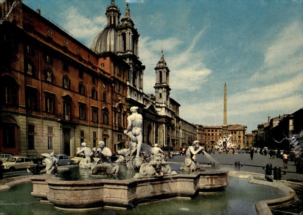 1960s Piazza Navona Rome Italy Kodak Ektachrome Chrome Vintage Postcard