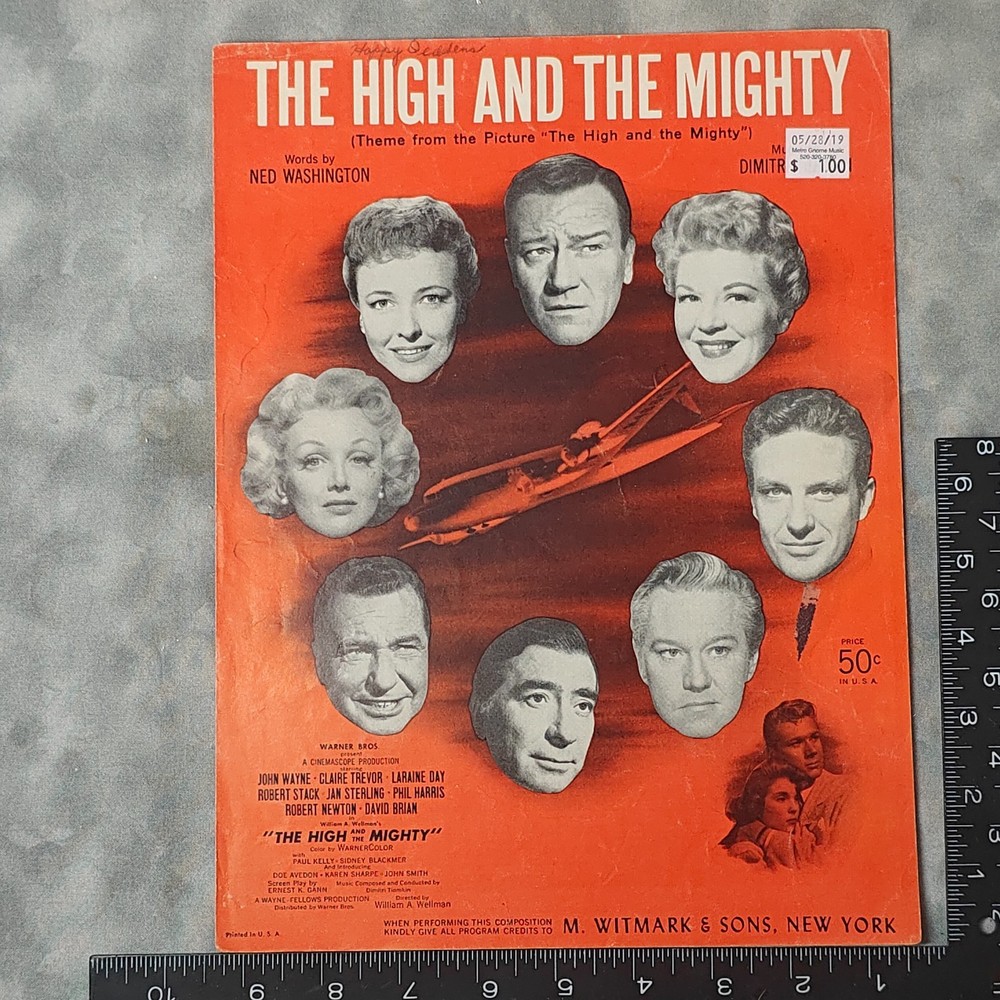 1954 The High And The Mighty Sheet Music John Wayne Tiomkin/Washington WitmarkNY