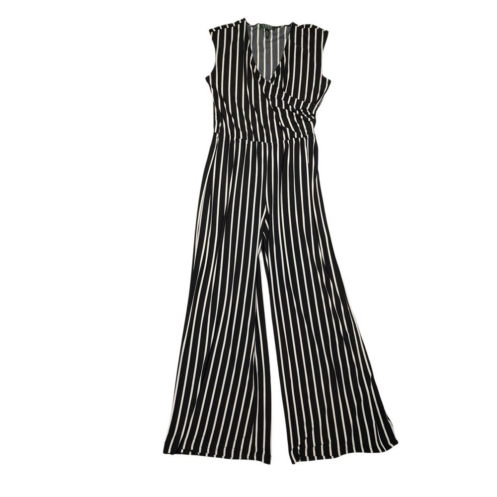 Lauren Ralph Lauren Women Jumpsuit/Romper Sleeveless Black/White Striped Size L