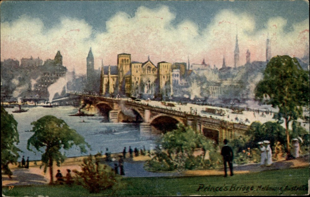 Princes Bridge Melbourne Victoria Australia vintage postcard s597