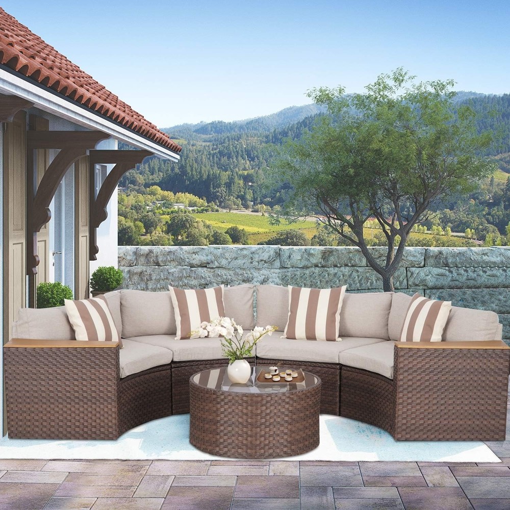 Outdoor Patio Furniture 5-piece Rattan Wicker Half-Moon Half