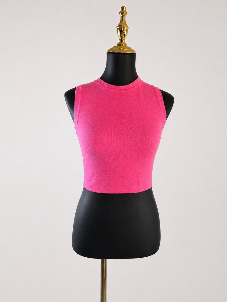 ZARA Women Pink Ribbed Crop Top Sleeveless Stretch NWOT Size L