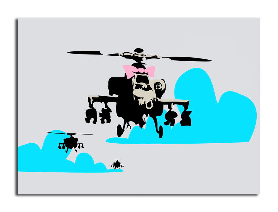 BANKSY STREET ART *FRAMED* CANVAS PRINT Happy Helicopter LS 18x12
