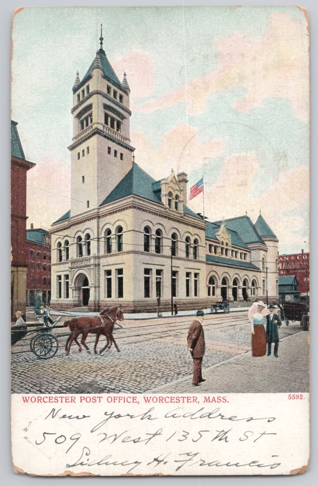 Worcester, Massachusetts Post Office, horse & carriage, Divided Back 1911
