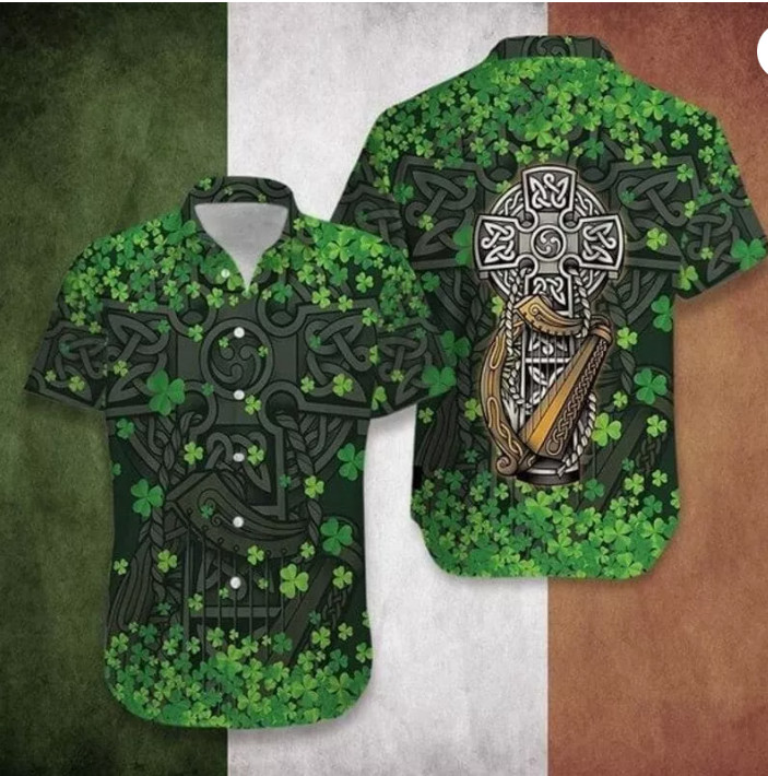Irish St Patrick's Day The Celtic Cross Harp 3D HAWAII SHIRT HALLOWEEN GIFT