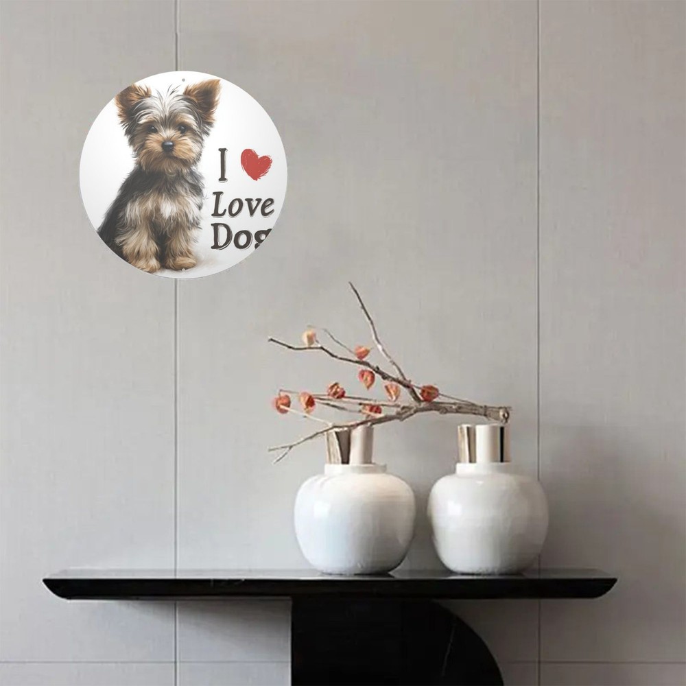 Yorkshire Terrier I Love Dogs Round Aluminum Pet Wall Decor
