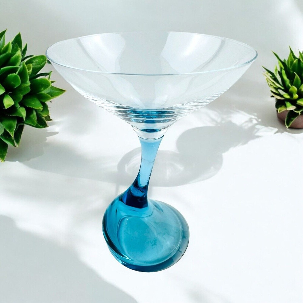 Funky Abstract Clear Aqua Blue Martini Glass with Weighted Stem Base-image