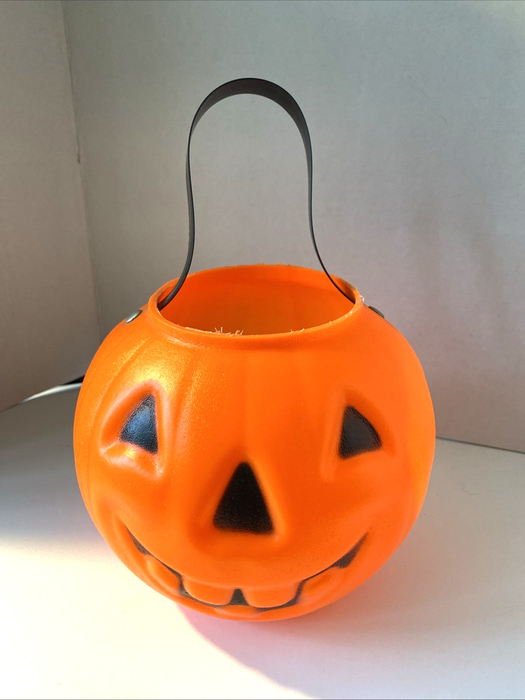 Vintage Blow Mold Pumpkin Candy Pail Bucket Jack O Lantern Halloween