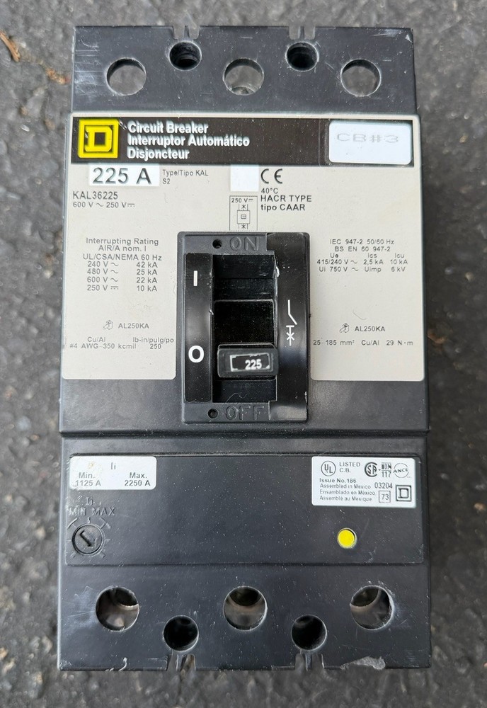 Square D KAL36225 Circuit Breaker 225A 600V 3-Pole 225Amp kal 36225