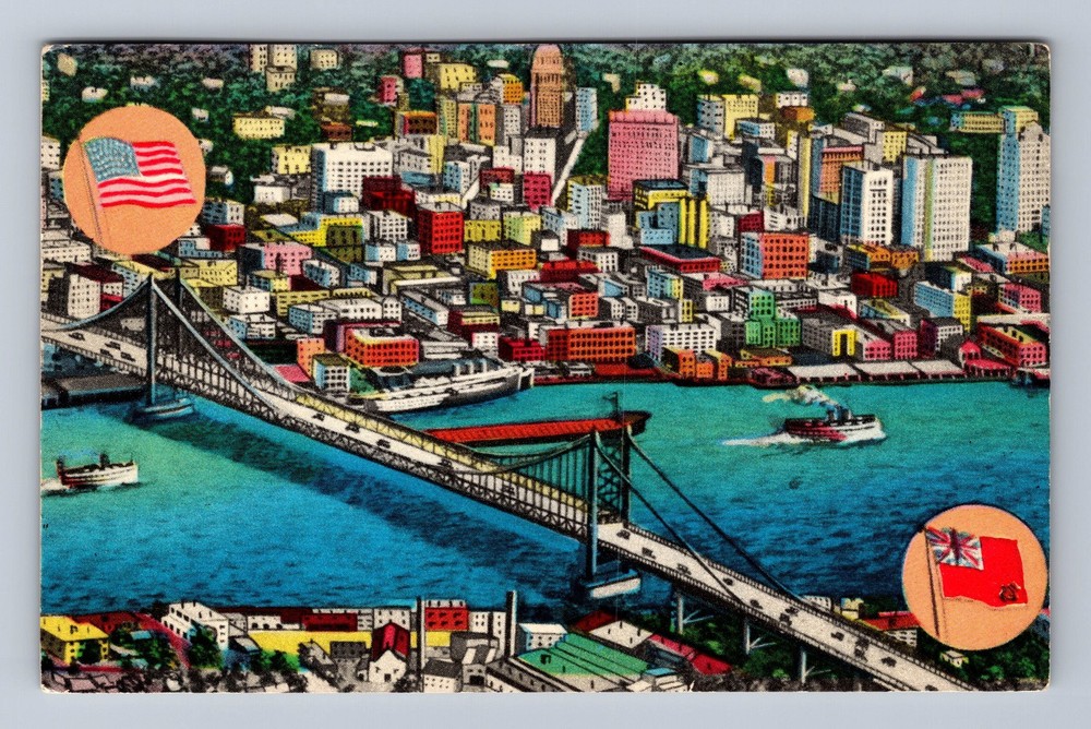Detroit MI-Michigan Aerial Ambassador Bridge Vintage c1960 Postcard