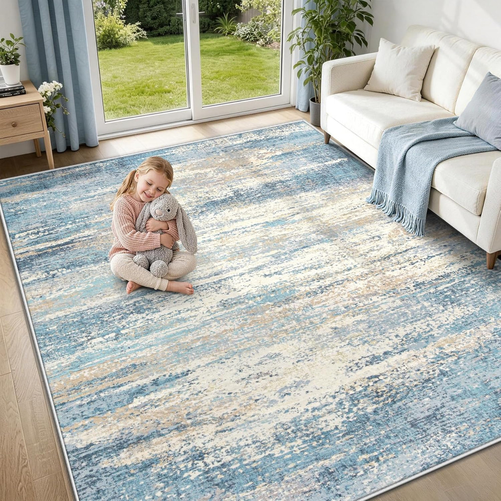 6X9 Area Rugs for Living Room: Washable Modern Abstract Rug Neutral Non-Slip Sof