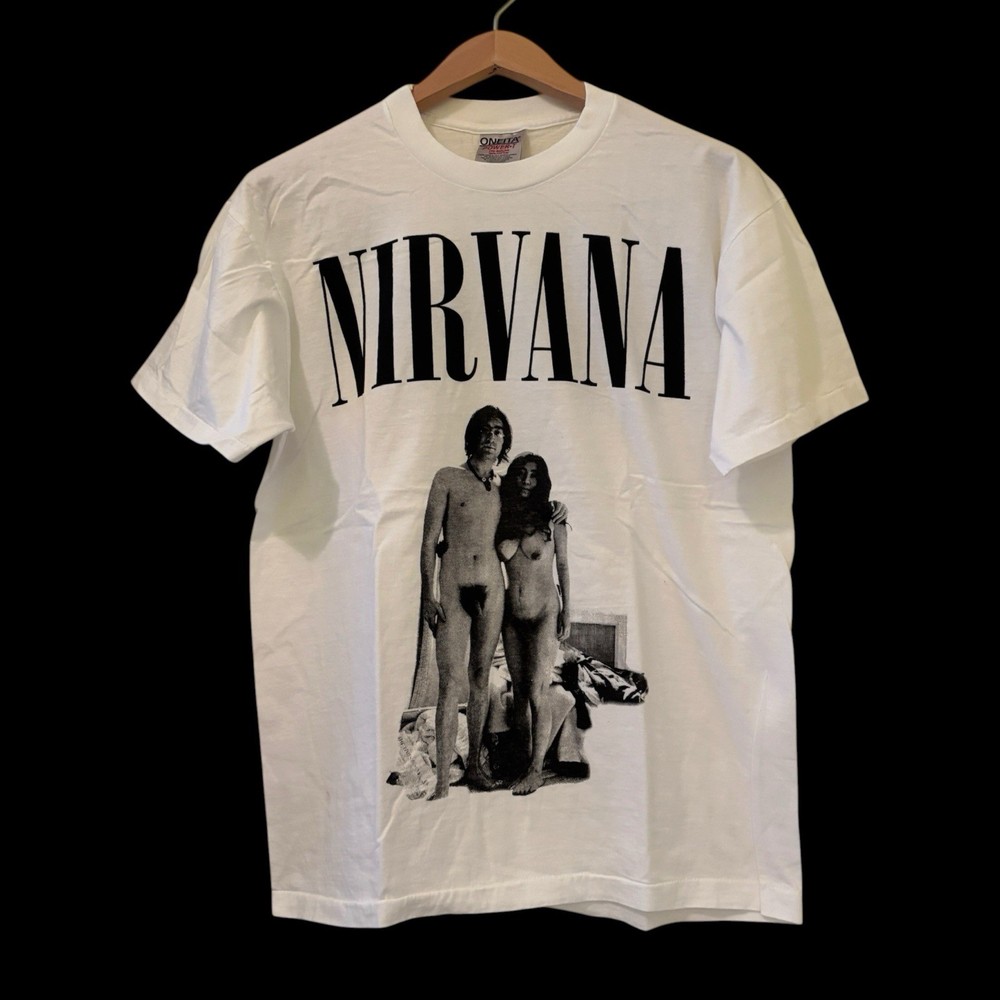 Vintage Nirvana 90s Sub Pop John Lennon Yoko Grunge Band Tour L T-Shirt REPRINT