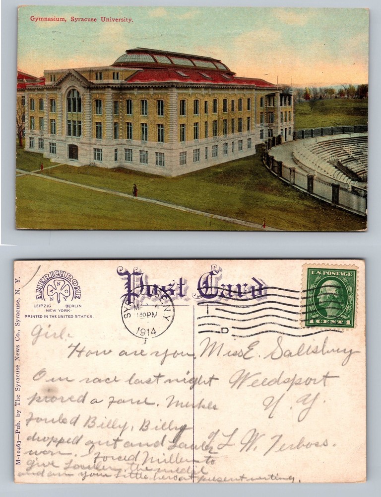 Syracuse, NY-New York, University Gym Scene Postal c1914, Vintage Postcard