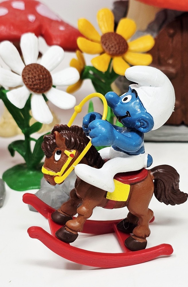 Vintage Schleich 1981 Smurf Rocking Horse Peyo PVC Figurine W. Germany