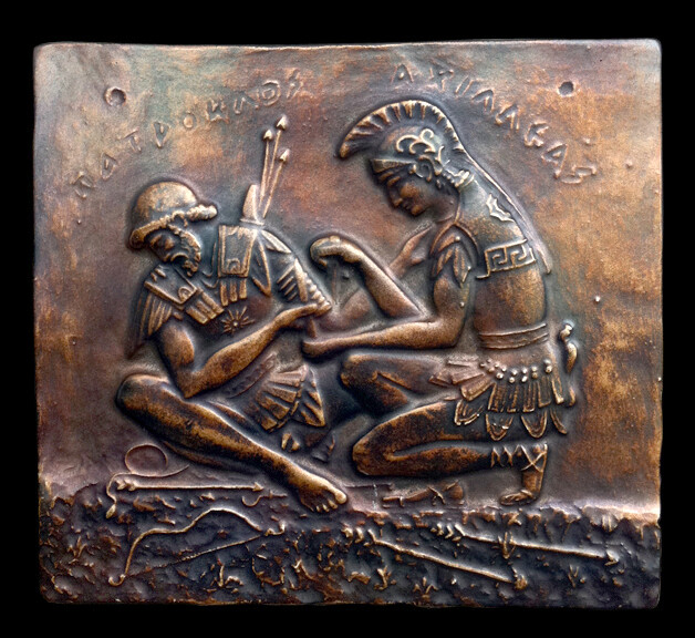 Achilles and Patroclus Trojan Greek Warriors Heroic Wall Sculpture Plaque-image