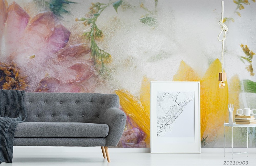 3D Watercolor Yellow Floral Leaf Wall Murals Wallpaper Murals Wall Sticker 29
