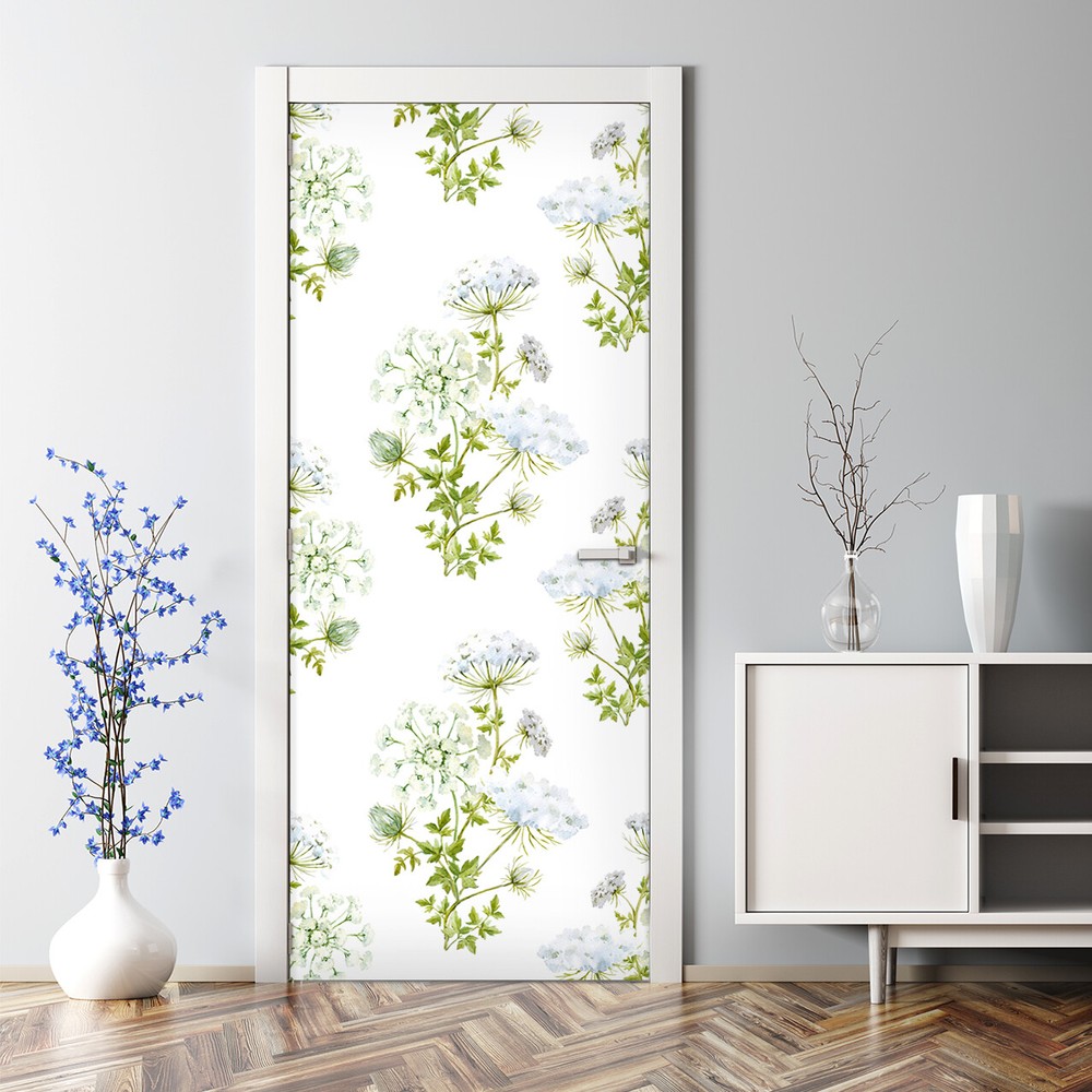 Delicate Flowers Bubble-Free Self-Adhesive Door Decal Peel & Stick