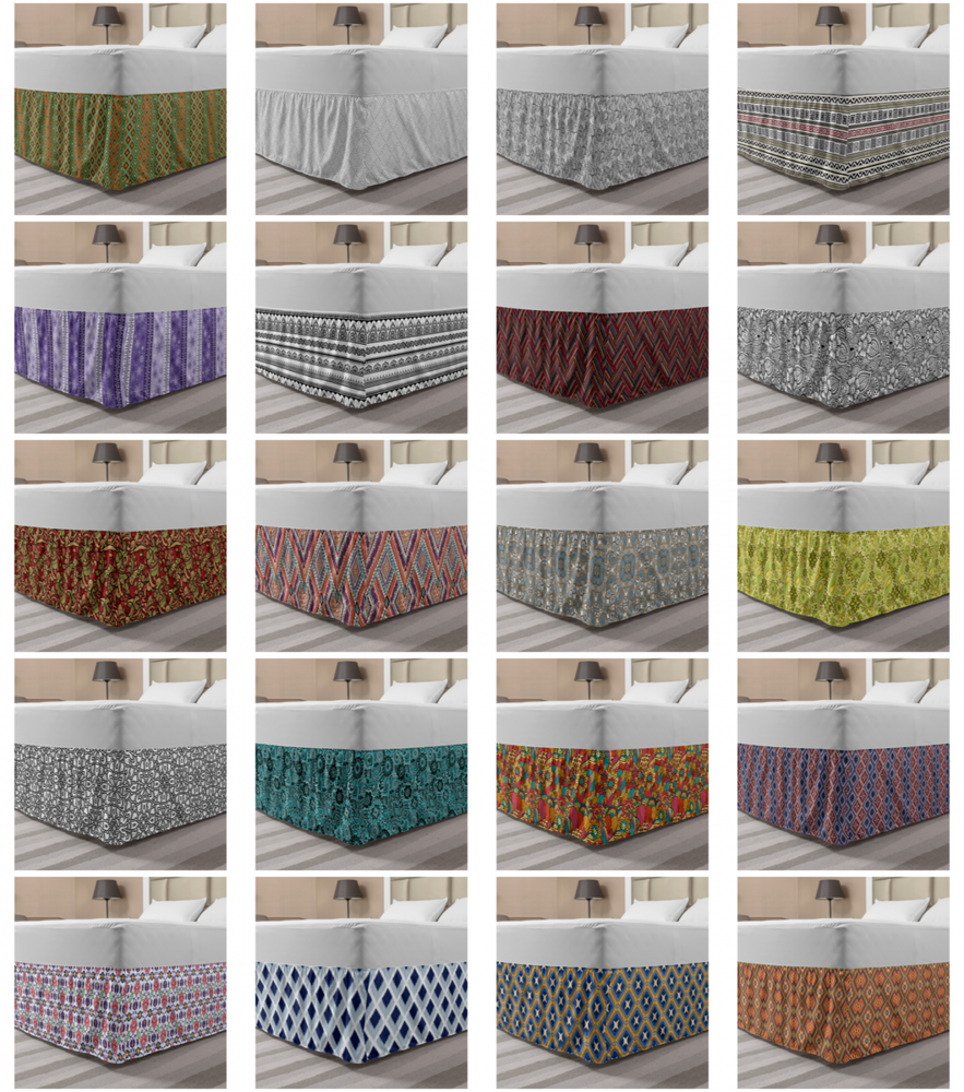 Ambesonne Moroccan Bedskirt Elastic Wrap Around Skirt Gathered Design
