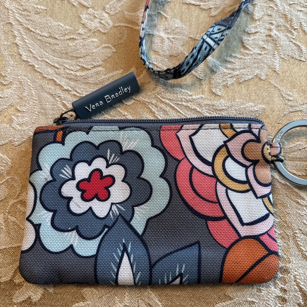 Vera Bradley Tropical Evening Zip ID Holder Wallet With Lanyard