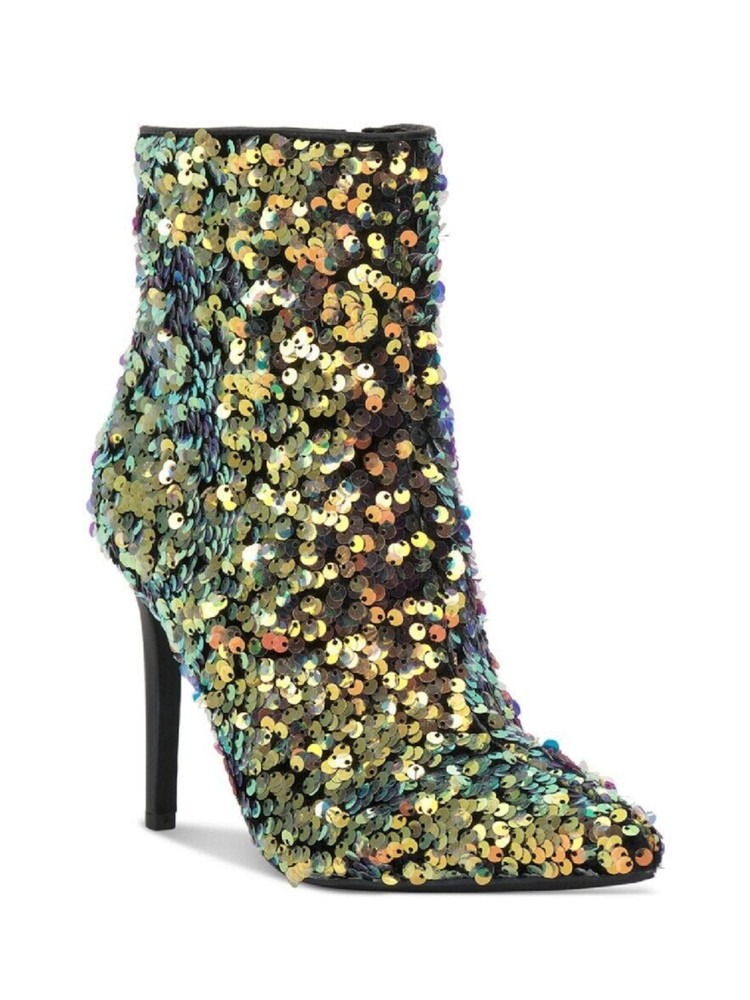 INC Womens Gold Sequined Arch Support Reisa Pointed Toe Stiletto Booties 7.5 M