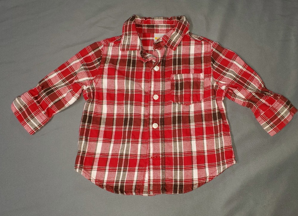 Baby Boys Gymboree RED Plaid Long Sleeve Shirt 6-12 Months