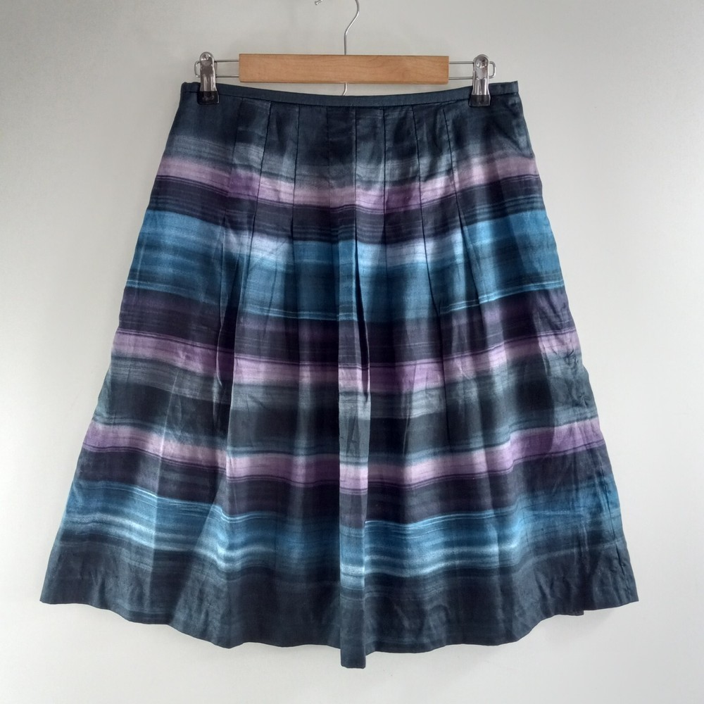 Women's Blue Purple Abstract Loft Pleated Midi Skirt Size 4 Lined Capsule-image