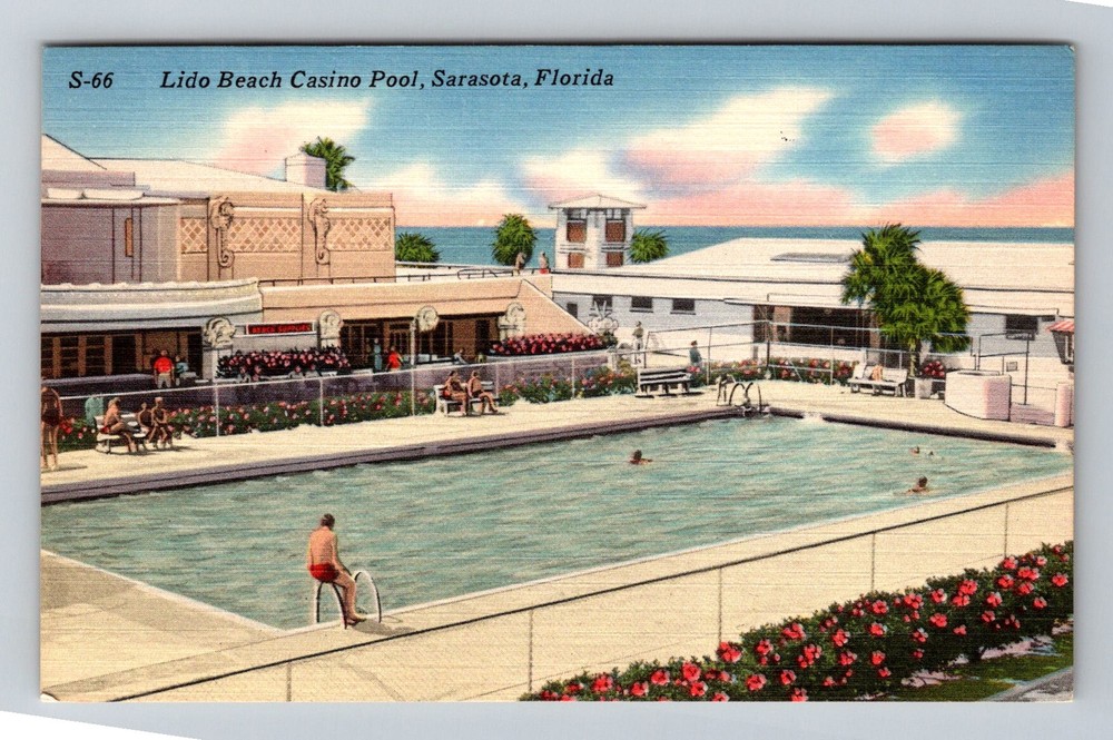 Sarasota, FL-Florida, Lido Beach Casino Swimming Pool Vintage Postcard
