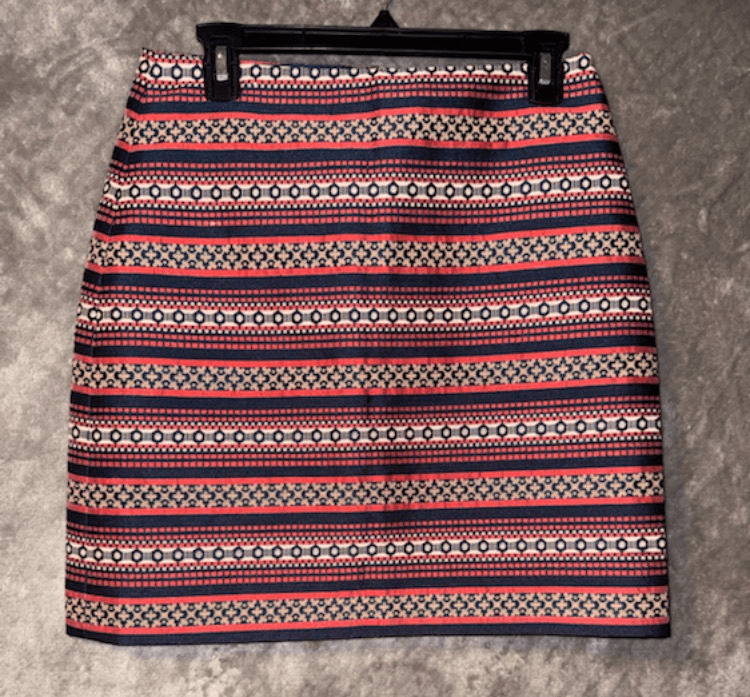 Loft Red & Tan Geometic Striped Midrise A-Line Skirt size 2 Academia 773