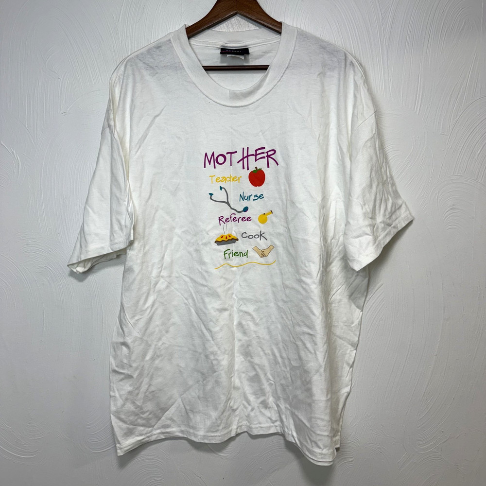 Vintage Old Varsity Women's White Motherhood Graphic Tee Short Sleeve T-Shirt XL