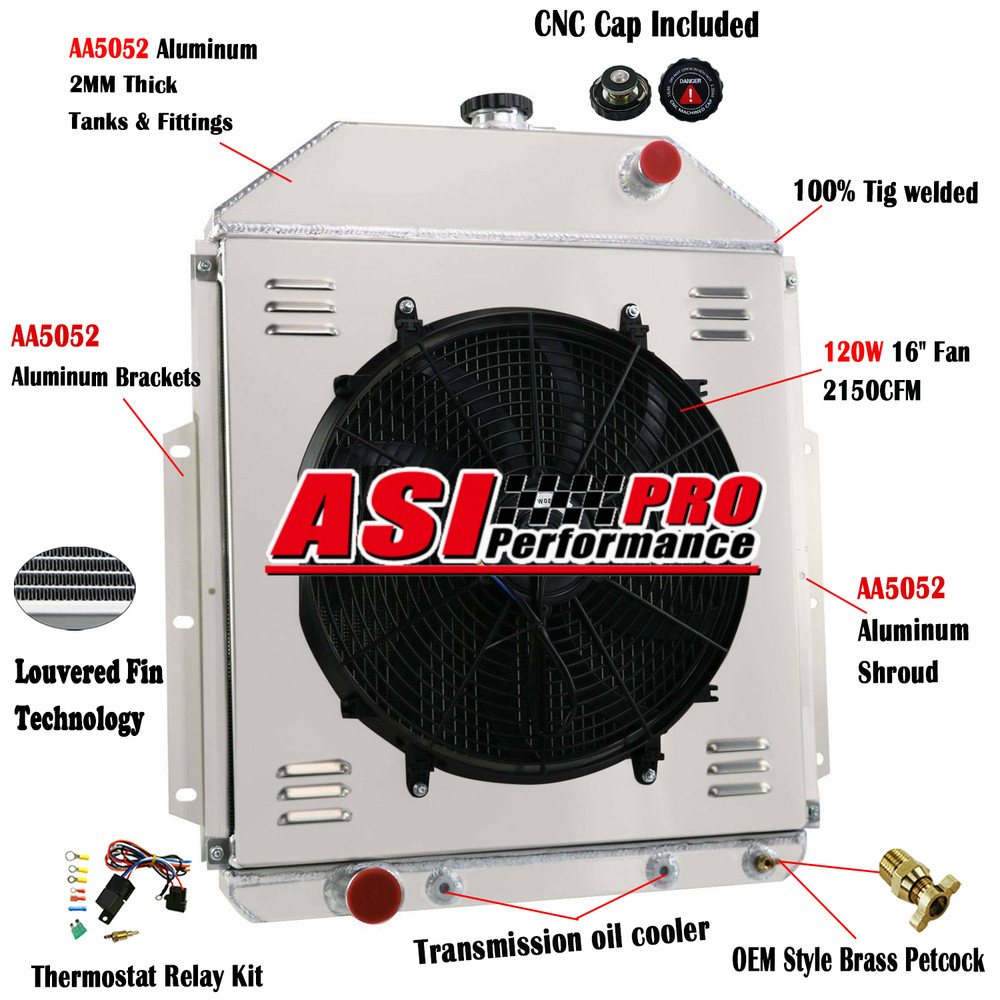 4 Row Aluminum Radiator Shroud Fan Relay For 1942-1952 Ford F1 F2 F3 F4 Pickup
