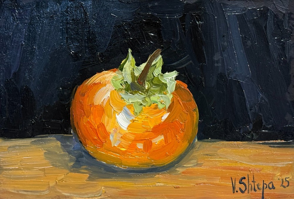 Persimmon Fruit Original Oil Painting  Still life Food Art Signed Kitchen 5.5x8