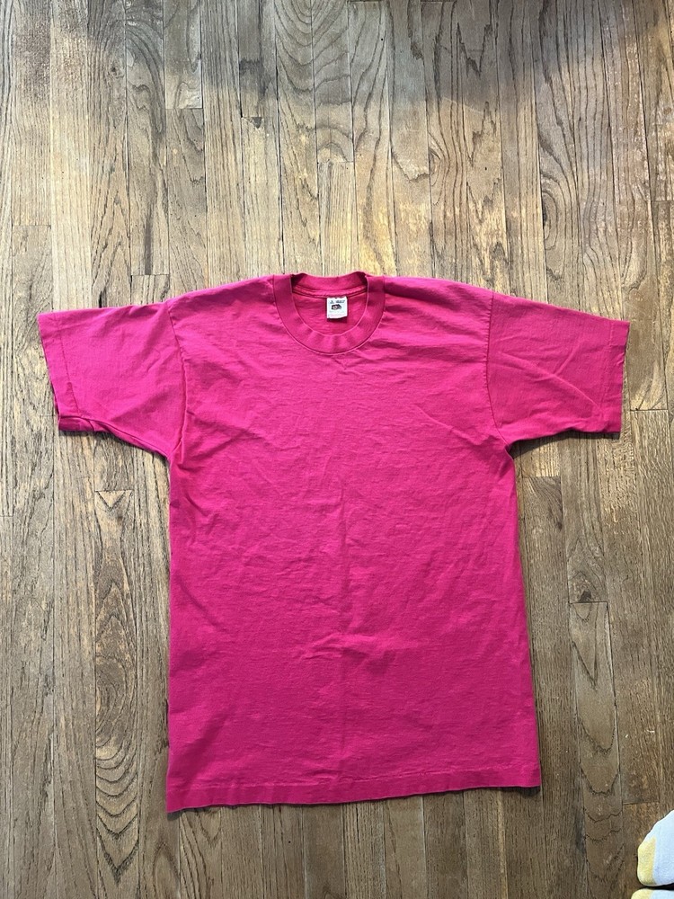 Fruit Of The Loom Single Stitch Men’s Large Vintage Blank T Shirt Pink USA MADE