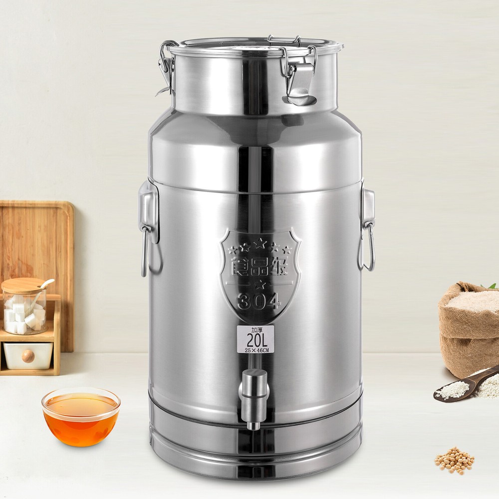 20L Milk Can Oil Pail Storage Bucket 304 Stainless Steel Wine Barrel Canister