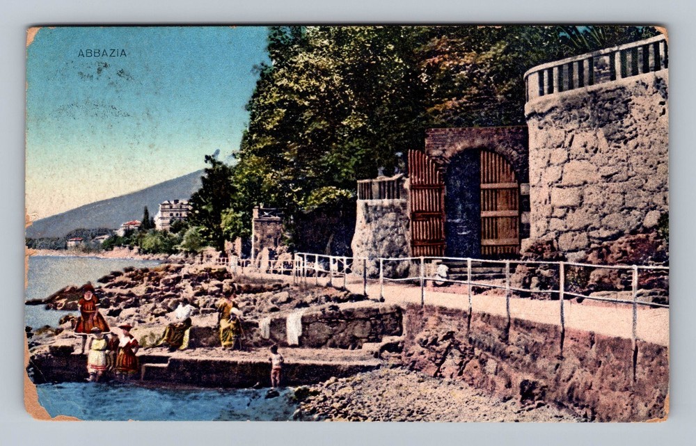Croatia - Abbazia Kvarner Gulf Coastline Promanade Postal Old Vintage Postcard